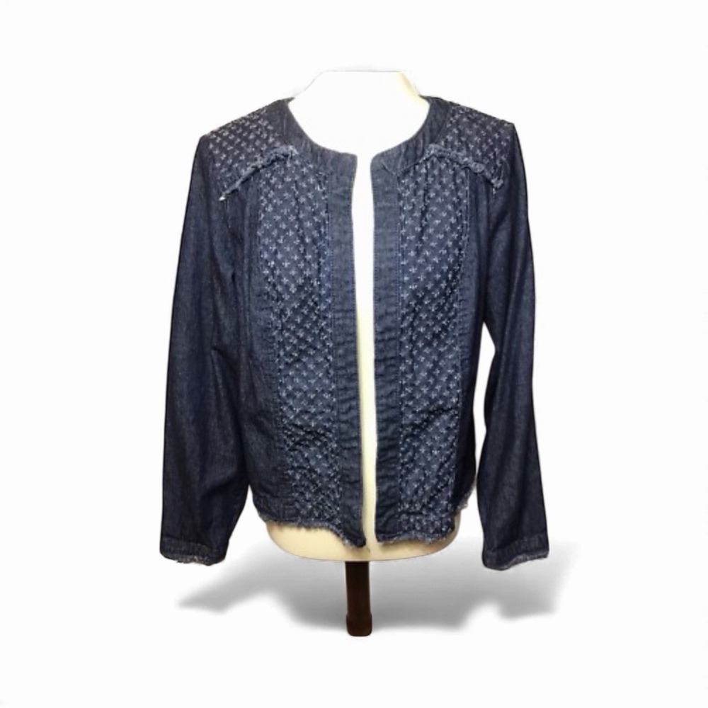 Christopher & Banks Jean Jacket Womens sz‎ XL Blue 100% Cotton Round Neck Denim
